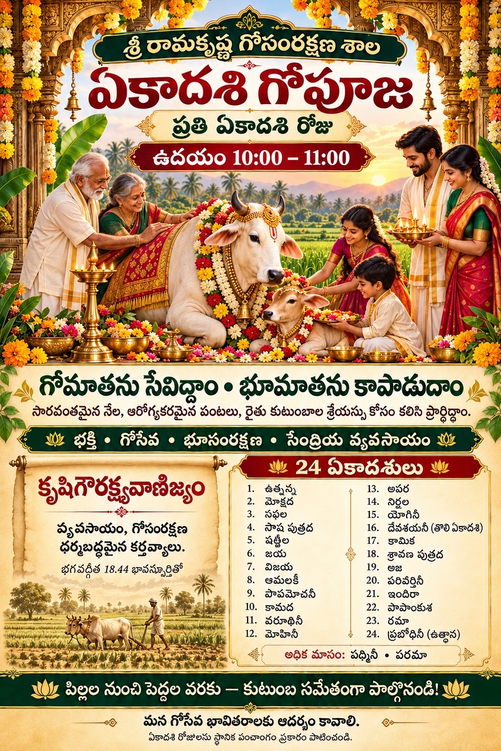 Ekadashi Go Puja — every Ekadashi, 10:00 to 11:00 AM at Sri Ramakrishna Go Samrakshana Sala
