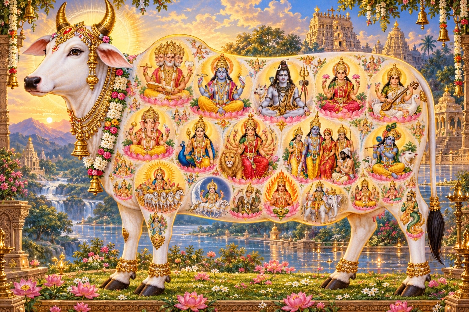 Gomata with the thirty-three crore devatas residing in her form