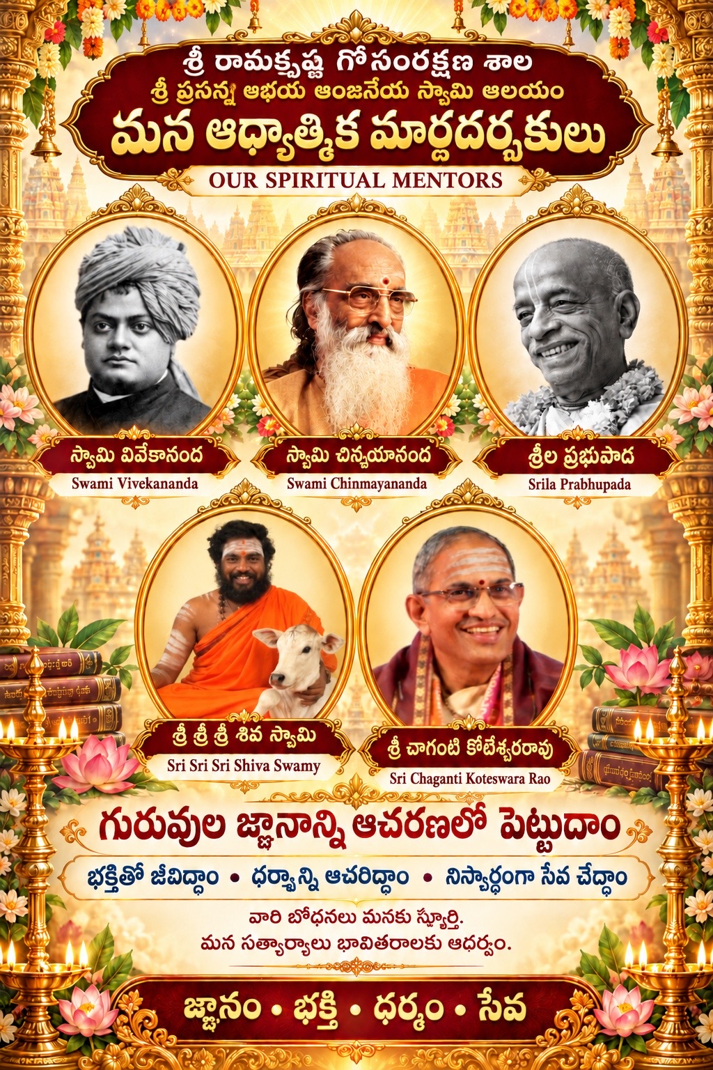 Our Spiritual Mentors: Swami Vivekananda, Swami Chinmayananda, Srila Prabhupada, Sri Sri Sri Shiva Swamy, Sri Chaganti Koteswara Rao